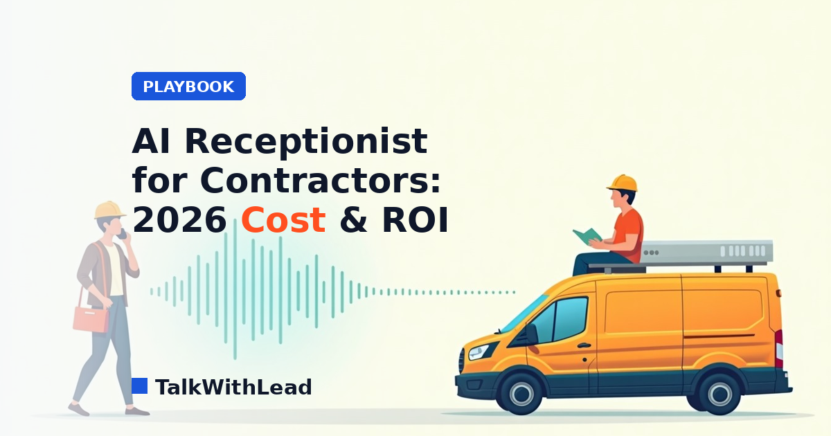ai receptionist for contractors cost — flat-vector editorial illustration in TalkWithLead brand style.