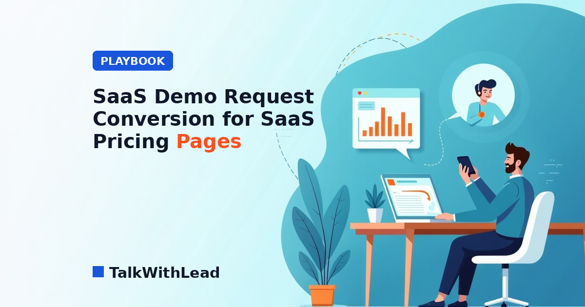 saas demo request conversion — flat-vector editorial illustration in TalkWithLead brand style.
